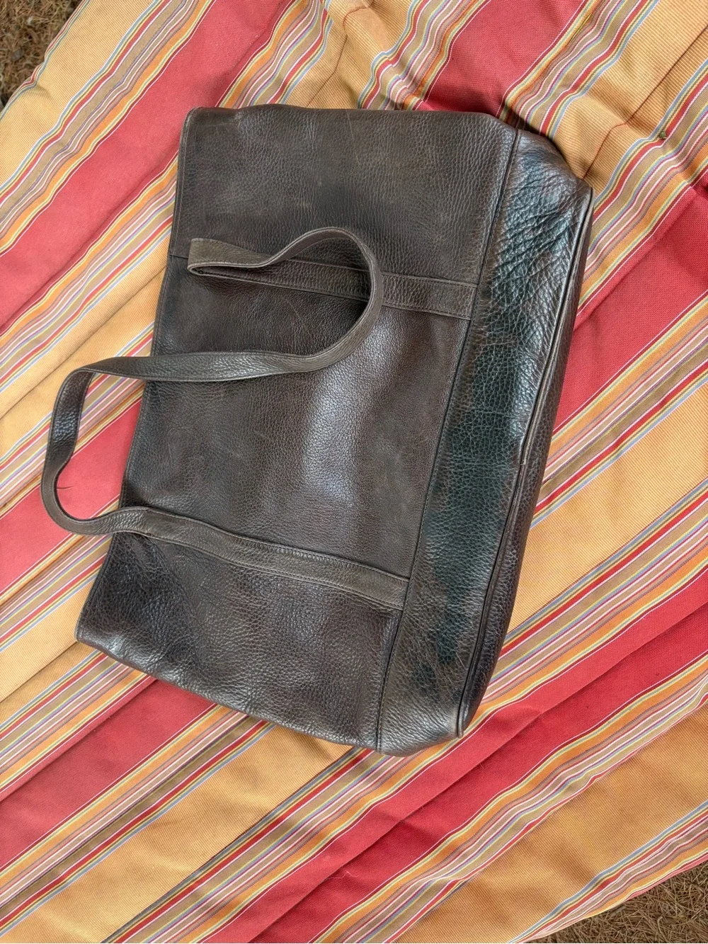 Eddie Bauer Dark Brown Pebbled Leather Messenger Tote